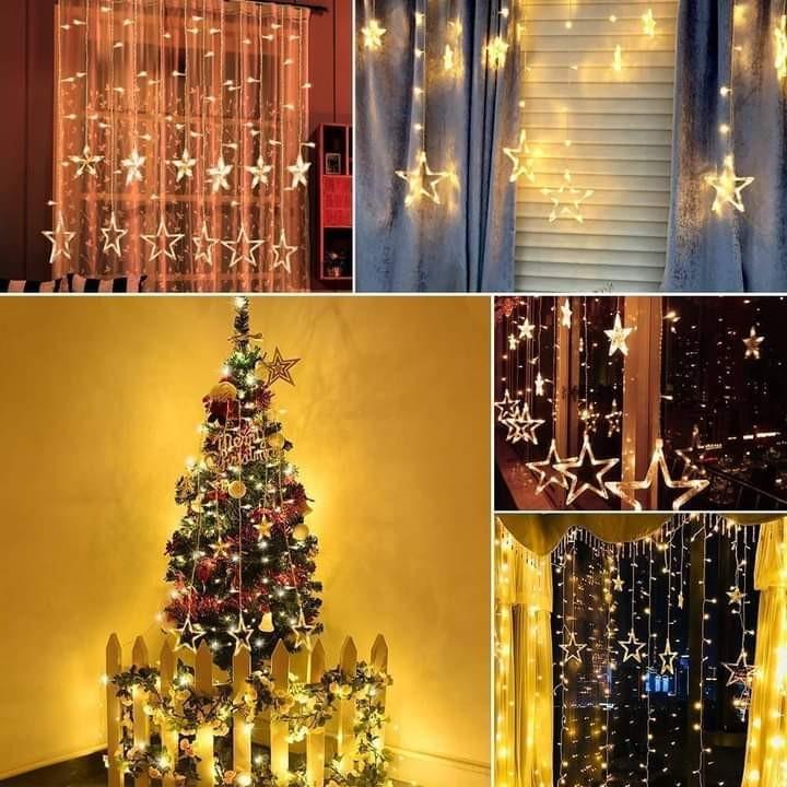 curtain christmas light with star, Furniture & Home Living, Home Decor