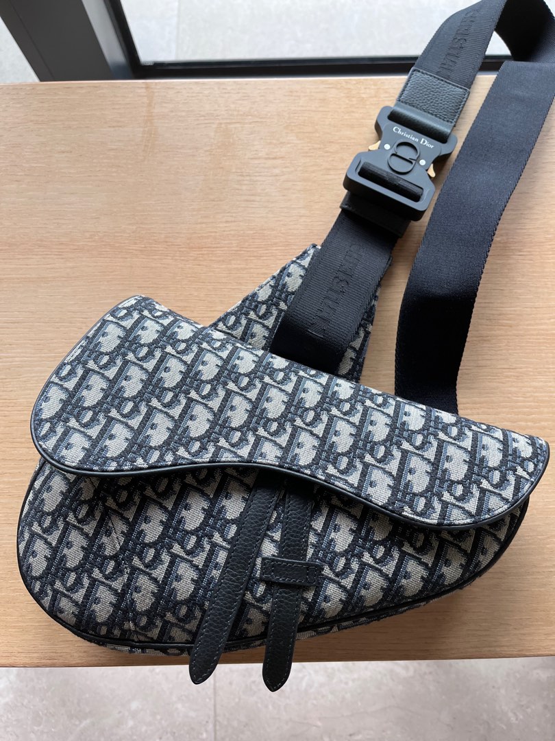Dior Saddle Bag Beige and Black Dior Oblique Jacquard Men s