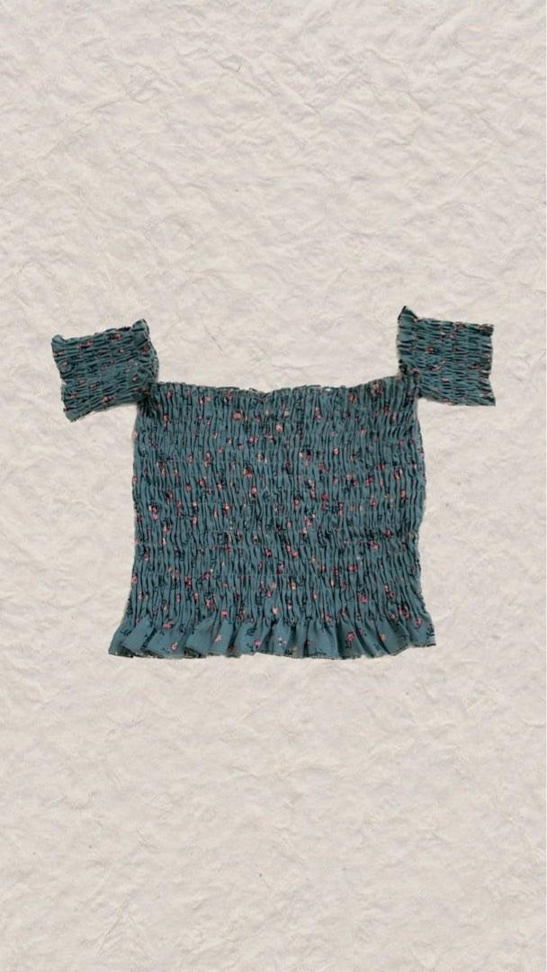 Floral smocked off shoulder top (Category: Blouses) located in Cebu City. Submitted by declutter_fashion (Listing ID 1185937900, Image 1). Description: -RFS: need funds -used but not abused -bought from ig shop -pads not included.