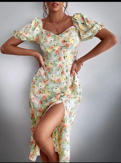 Floral puff sleeves midi dress S / 8 Brand New
