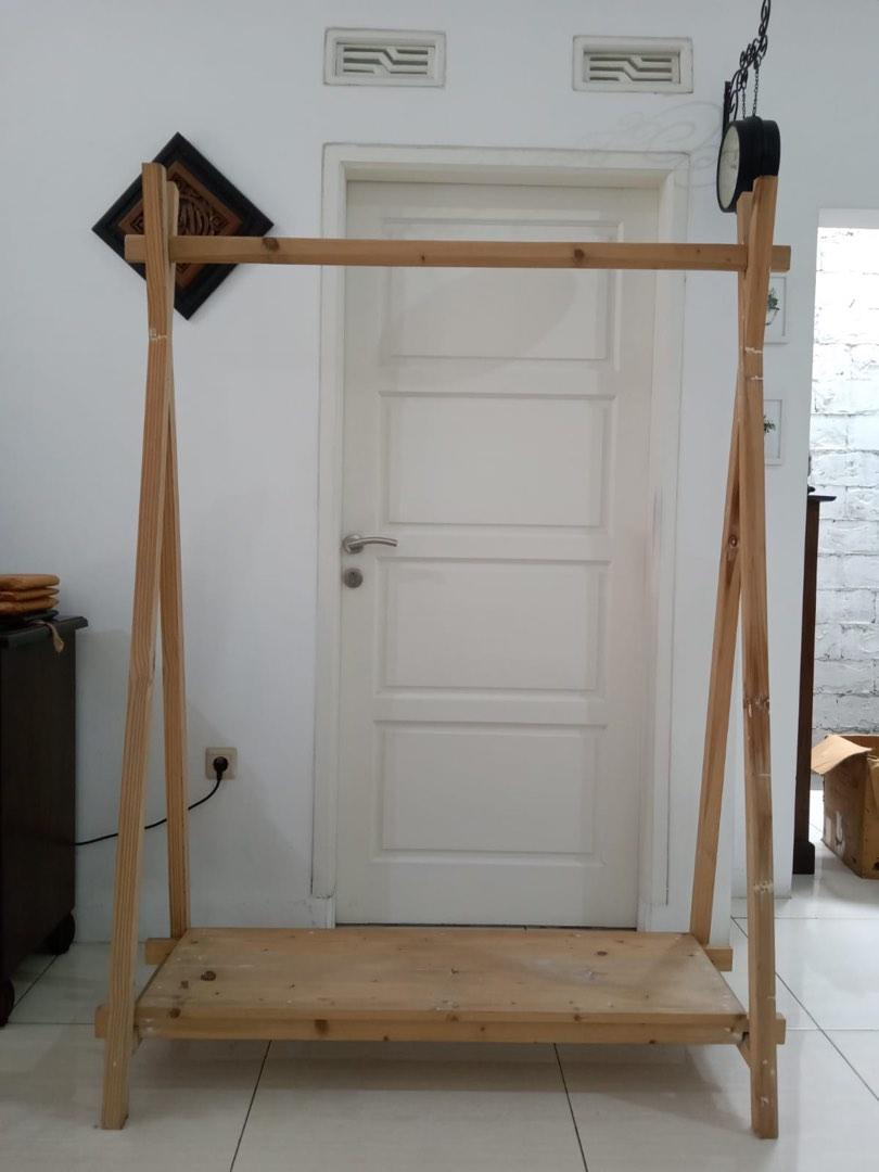 stand hanger gantungan baju | rak baju industrial kayu kekinian