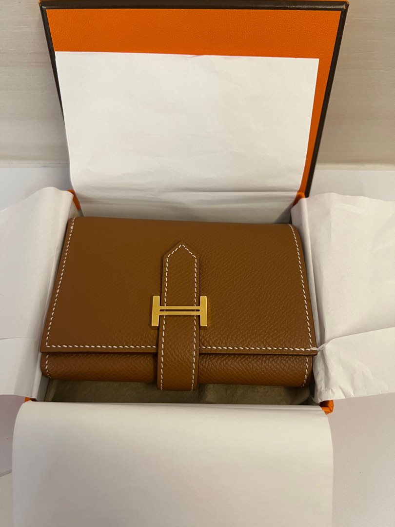 Hermes Bearn Compact Trifold wallet - Gold Epsom leather GHW, Women's ...