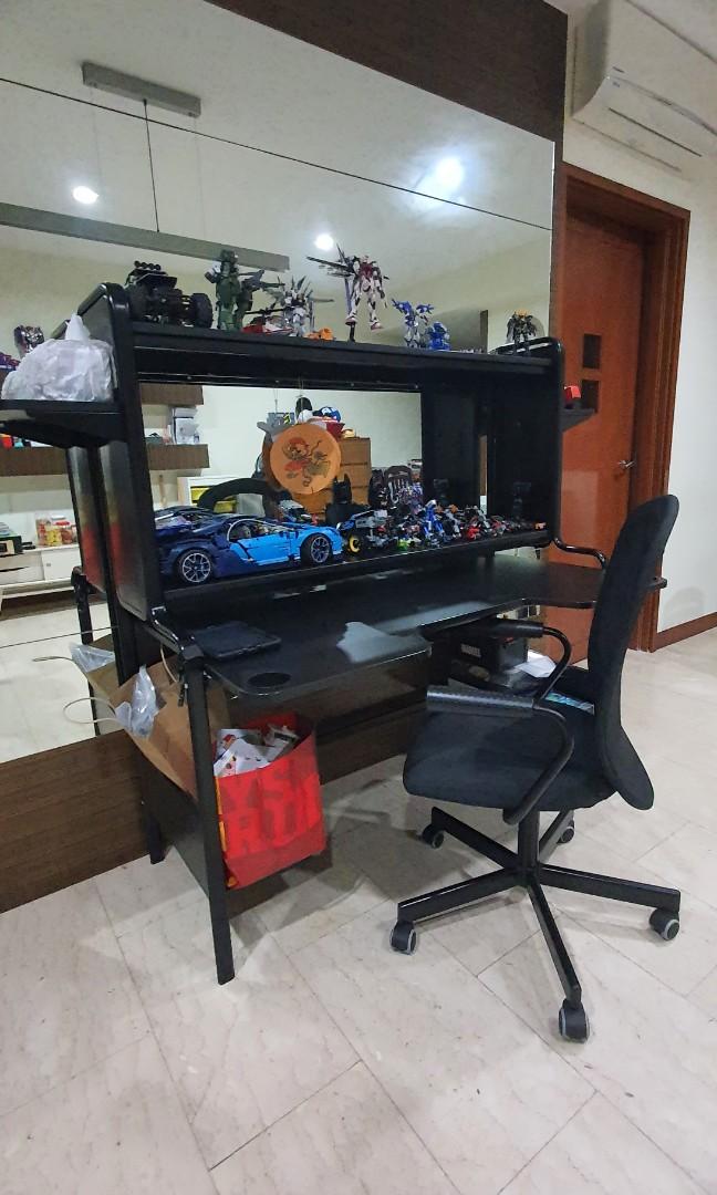 IKEA FREDDE gaming desk & FLINTAN office chair with armrest, Furniture