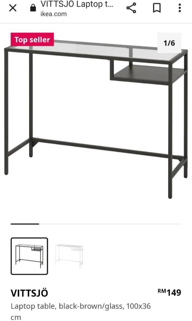 IKEA VITTSO glass Laptop Table Desk, Furniture & Home Living, Furniture, Tables & Sets on Carousell