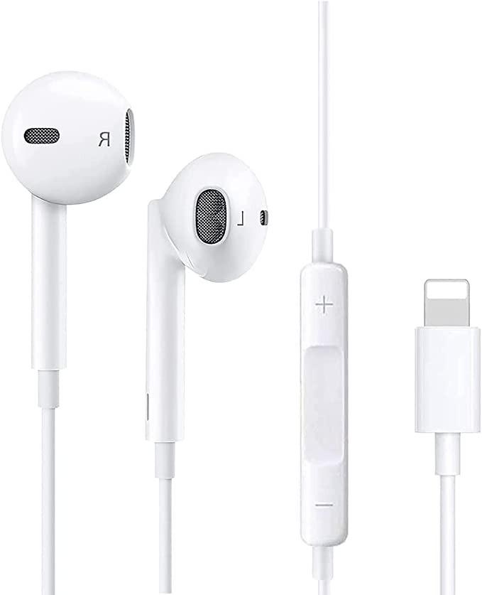 Headphones Earbuds Wired Headphones Noise Isolating Earphones Built-in Microphone and Volume Control and Noise Cancellation Compatible with iPhone13/12/11 Pro Max/XS/XR/X/7/8 Plus/iPad/iPod White 