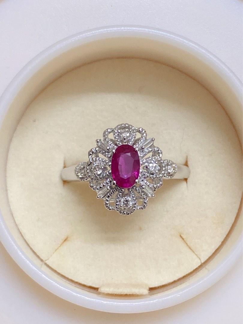 Japan jewelry K18 white gold red ruby diamond ring 0.4ct 0.14ct