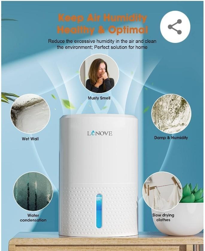 LONOVE Dehumidifier - 38oz(1000ml) Ultra Quiet Small Dehumidifiers Up ...