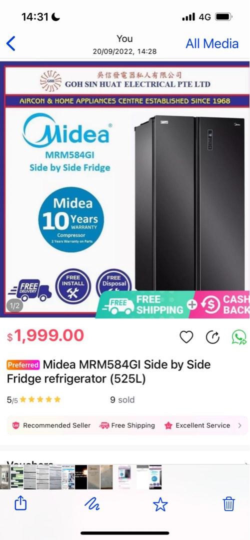Midea side by side Fridge, TV & Home Appliances, Kitchen Appliances ...