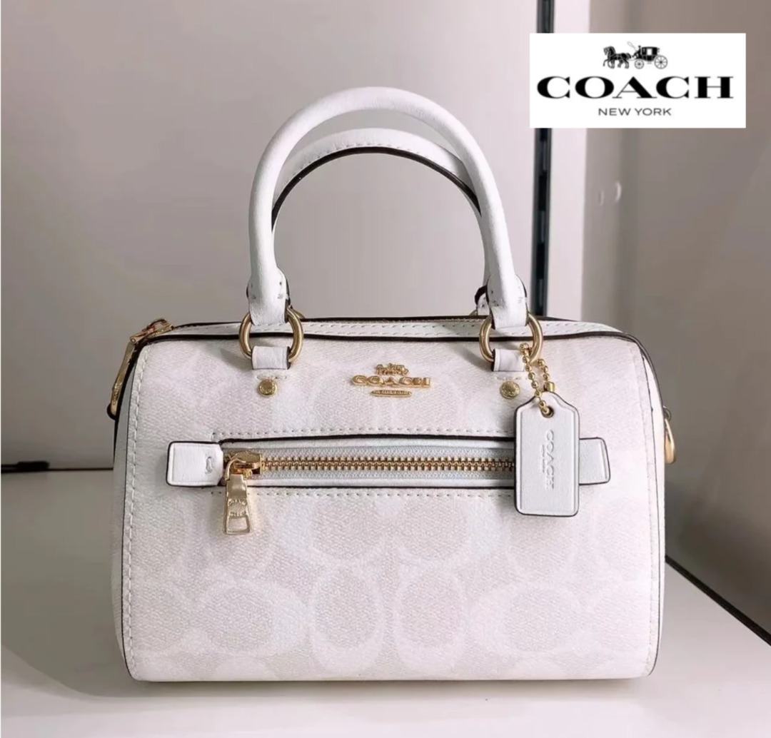 New Coach Original White Signature Collection Mini Rowan Crossbody In Signature Canvas Crossbody Shoulder Sling Bag Top Handle Bag For Women Come With Complete Set Suitable for Gift Luxury Bags Wallet...