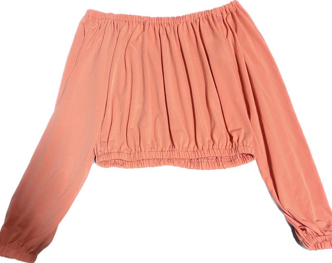 Peach Pink Off Shoulder (Category: Blouses) located in Quezon City. Submitted by lavatopia (Listing ID 1186082516, Image 1). Description: - super nice material, fits s-semi l frames bec fabric is stretchy - could send you more photos to give justice to the color!.