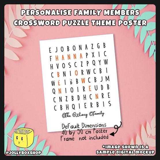 Personalised Family Members Crossword Puzzle Theme 40 by 50cm Poster