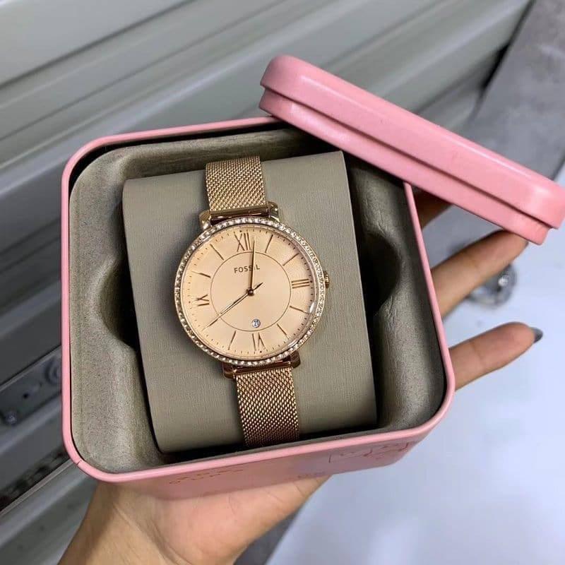 READY STOCK] 💯 ORIGINAL FOSSIL JACQUELINE CRYSTAL ROSEGOLD DIAL