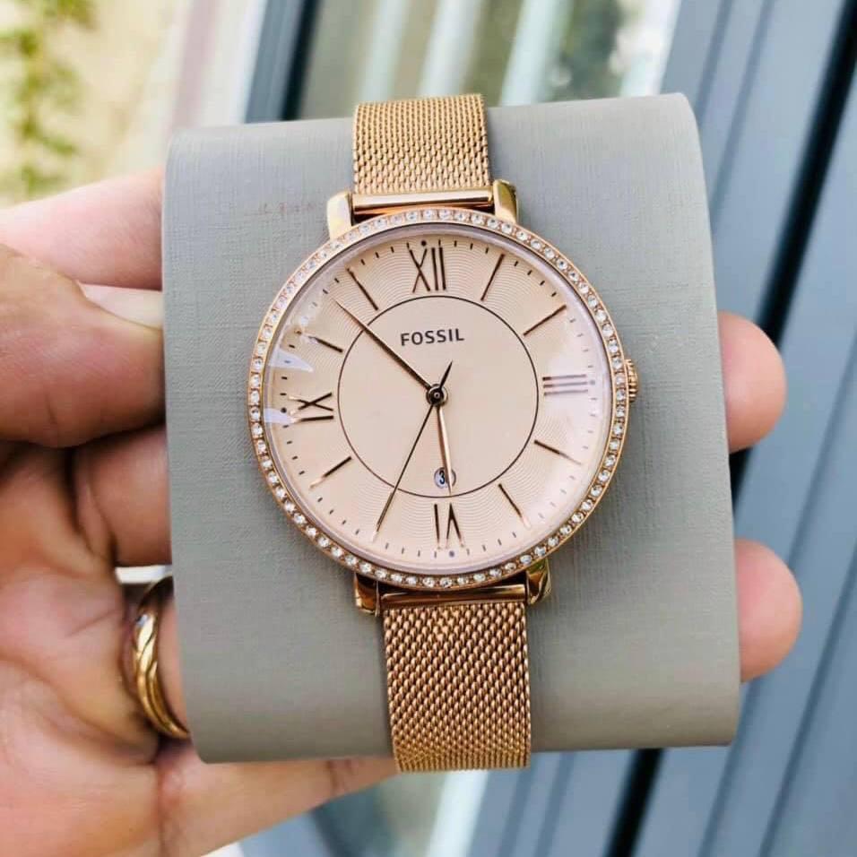 READY STOCK ORIGINAL FOSSIL JACQUELINE CRYSTAL ROSEGOLD DIAL