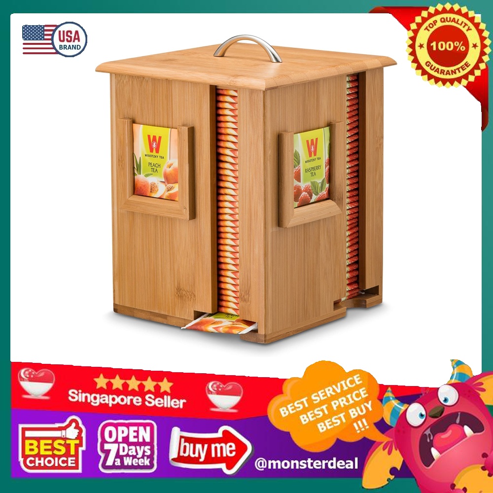 rotating-tea-bag-caddy-organizer-smooth-finish-solid-bamboo-teabag