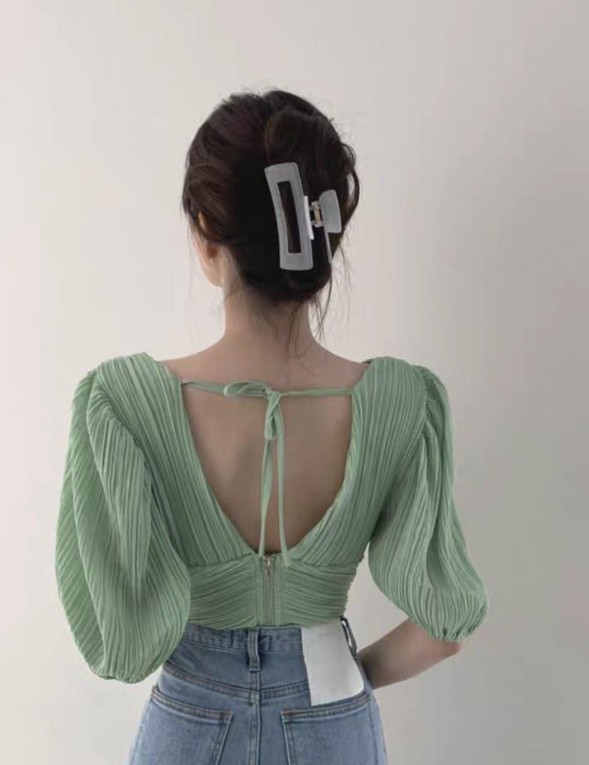Sage Pleat Top