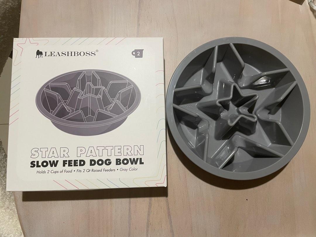 Leashboss Slow Feed Dog Bowl for Raised Pet Feeders - 2-Cup Star Maze Bowl  for Feeder Holes - Gray 7.5-8 Inch
