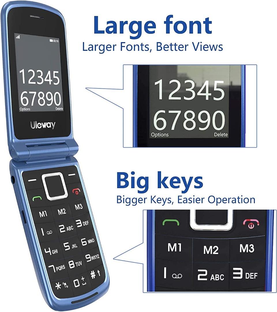 Uleway Unlocked Flip Phone Sim Free, Big Button Mobile Phone for