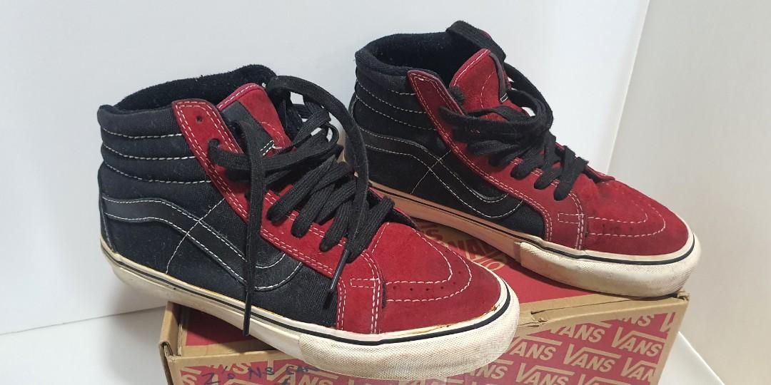 Red and black vans high tops hotsell