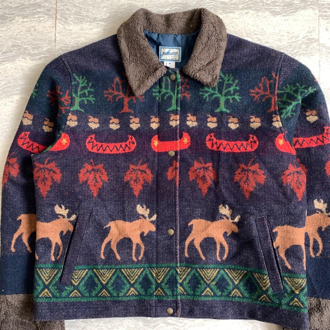 Vintage Pendleton Moose Canoe Trees Blanket Wool Jacket, Men's Fashion
