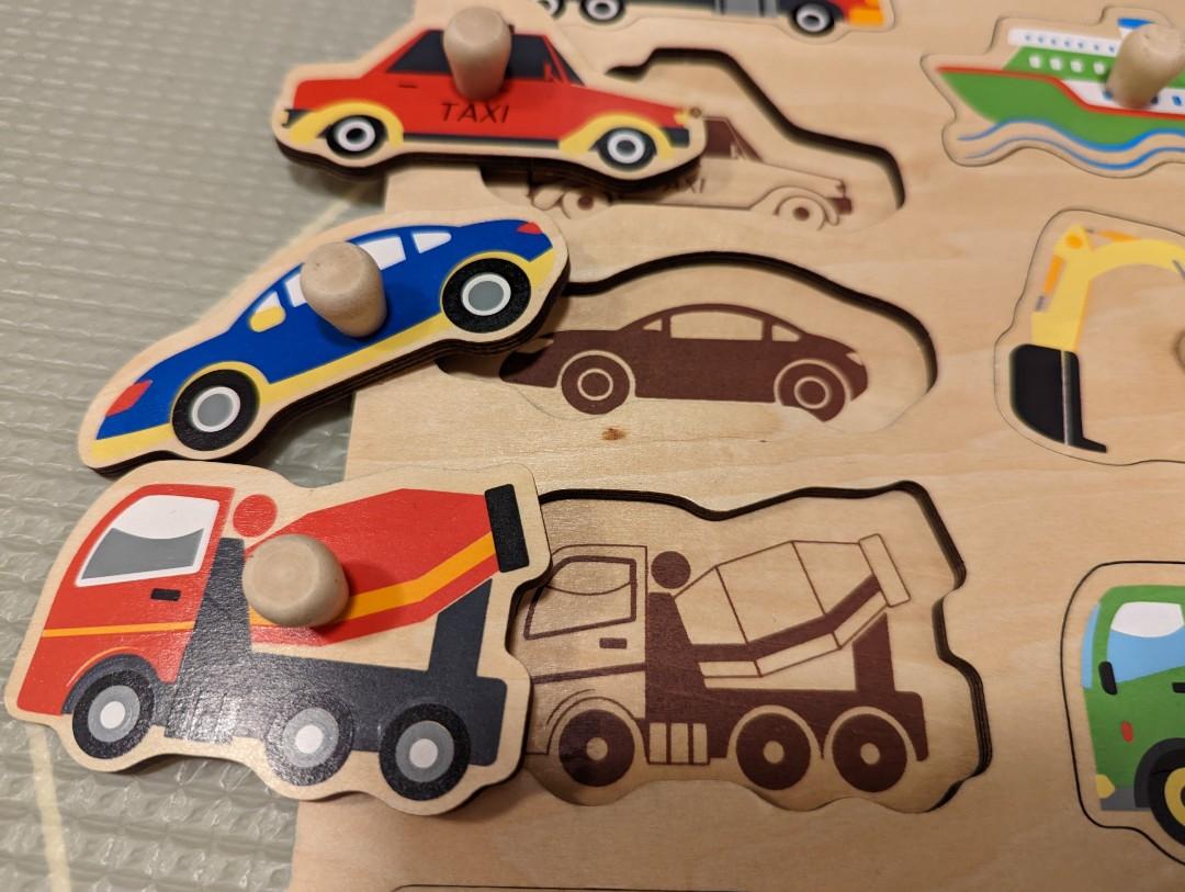 Wooden peg puzzle vehicles (18 pieces), Hobbies & Toys, Toys & Games