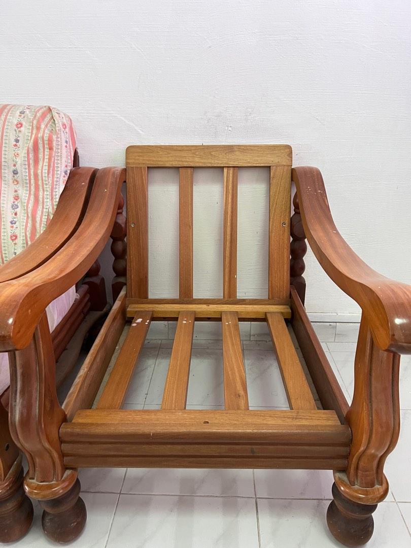 Wooden Sofa for sale (without the cushions), Furniture & Home Living