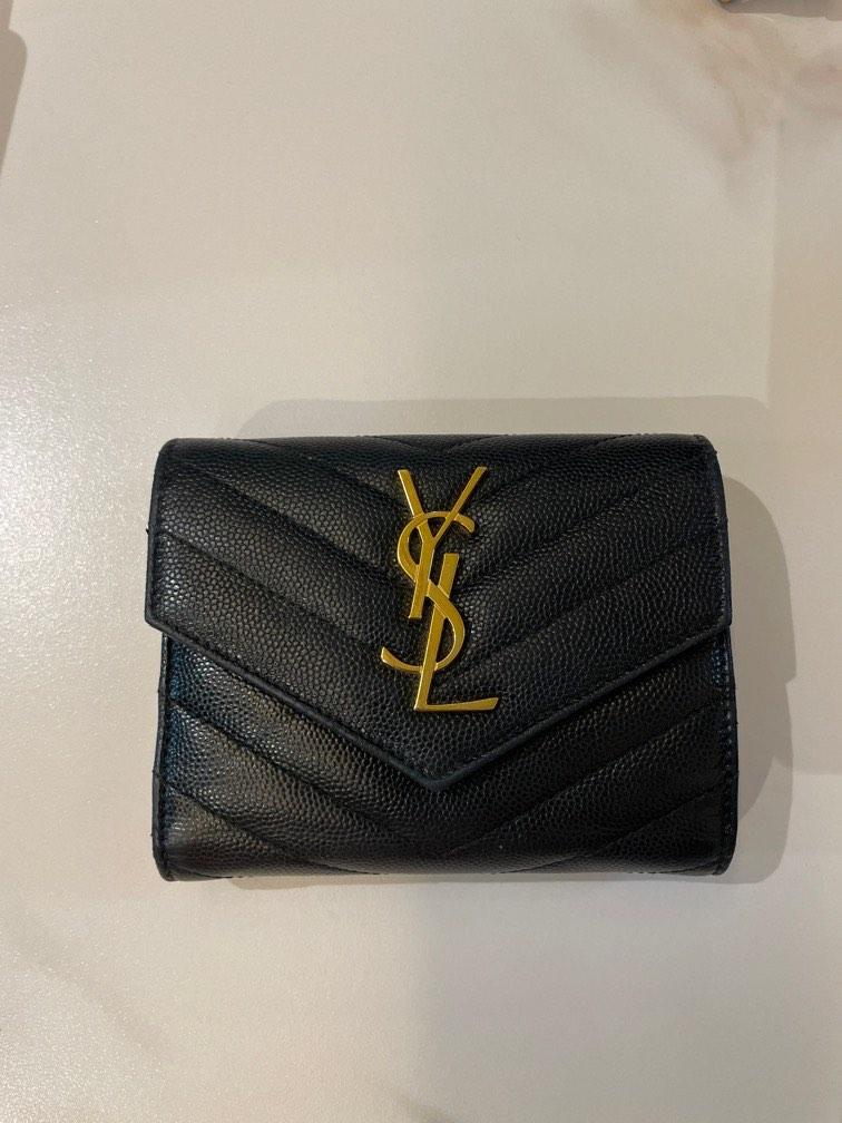 YSL CASSANDRE SAINT LAURENT MATELASSE COMPACT TRI FOLD WALLET IN GRAIN DE POUDRE EMBOSSED LEATHER