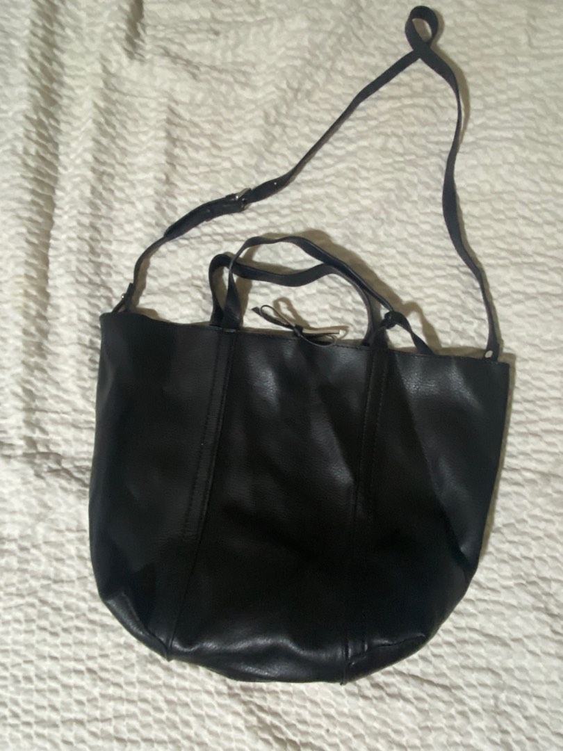 Zara black leather bag with small pouch, Women's Fashion, Bags