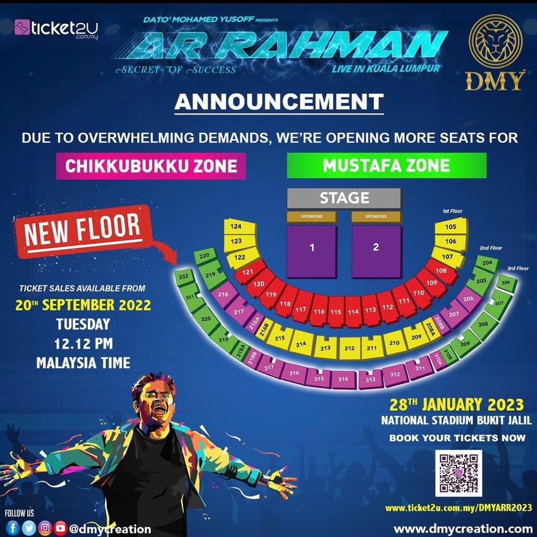 2 TICKETS AR RAHMAN CONCERT MUSTAFA ZONE TICKET ARR, Tickets & Vouchers