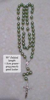 70s Vintage Large Green Gray Simulated Pearl Wall Rosary