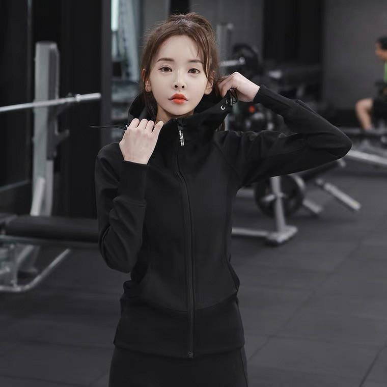 Activewear Jacket Workout Jacket with Hoodie Zipup Black Women s