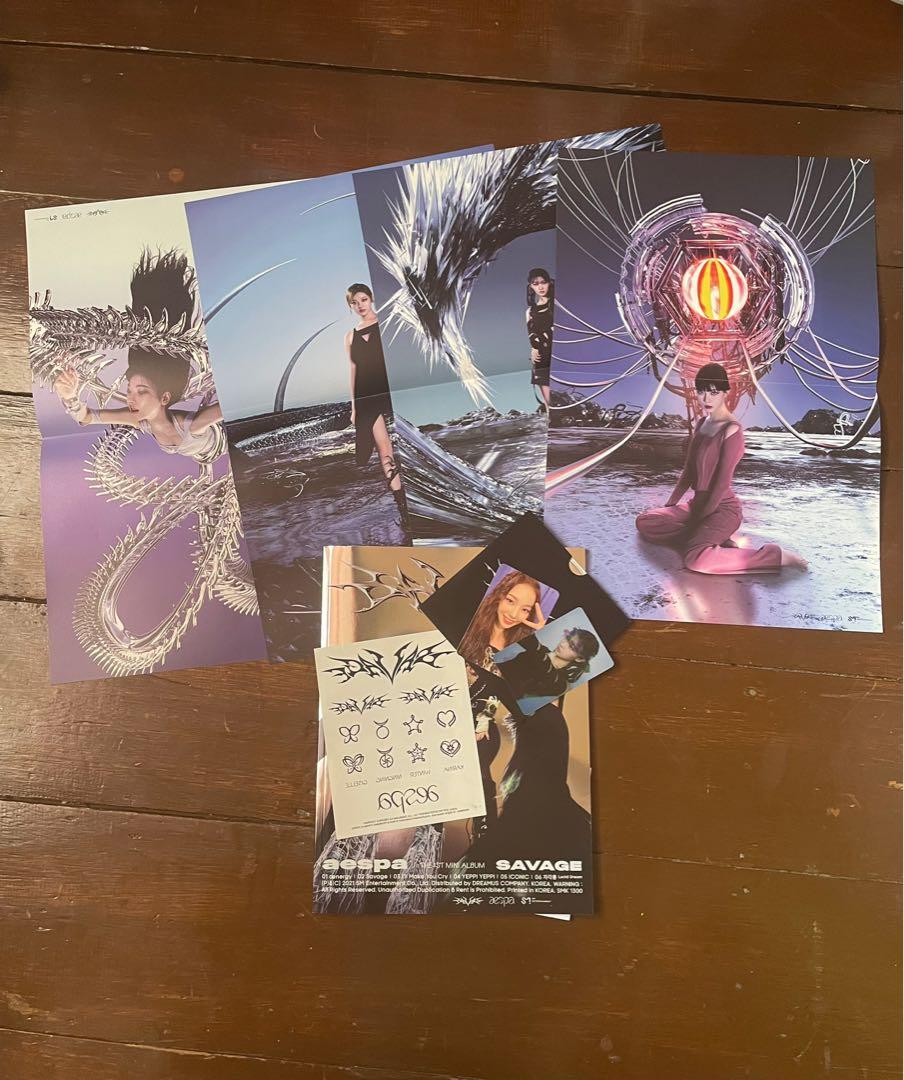 AESPA 1ST MINI ALBUM SAVAGE (Category: CDs & DVDs) located in Surigao. Submitted by kztrn (Listing ID 1186212618, Image 2). Description: - Good as new - See photo for inclusions - No poster (4 Mini folded poster only) - Karina and Giselle PC.