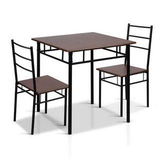 Artiss Metal Table and Chairs – Walnut & Black