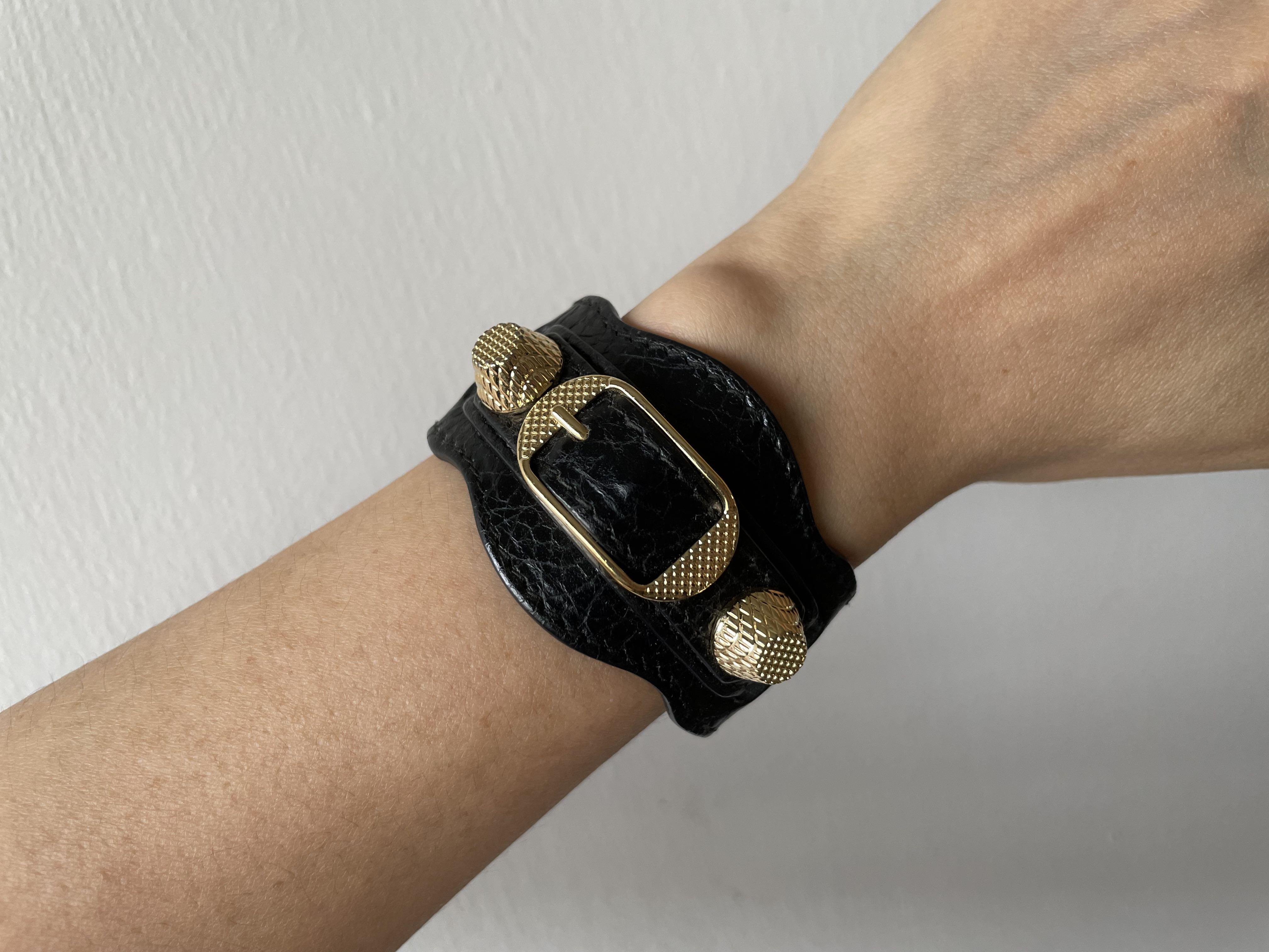 Authentic Balenciaga Giant Black Leather Bracelet with gold stud S Size, Luxury, on Carousell