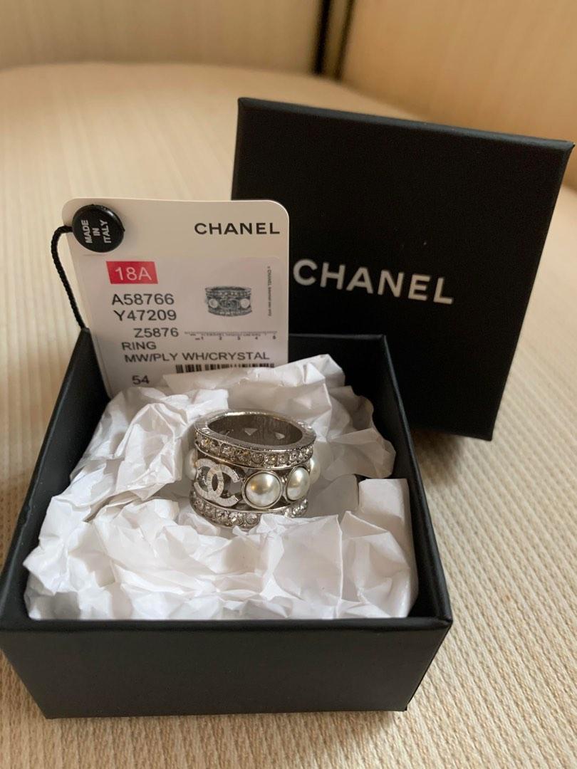 CHANEL Crystal Baguette CC Ring 65 Silver 210478  FASHIONPHILE
