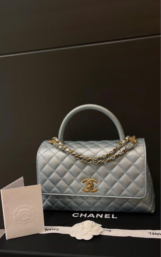 chanel coco handle medium Metallic blue, Luxury, Bags & Wallets on
