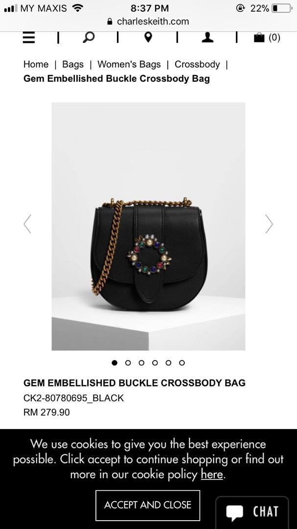 Charles and Keith Gem Embellished Buckle Crossbody Bag