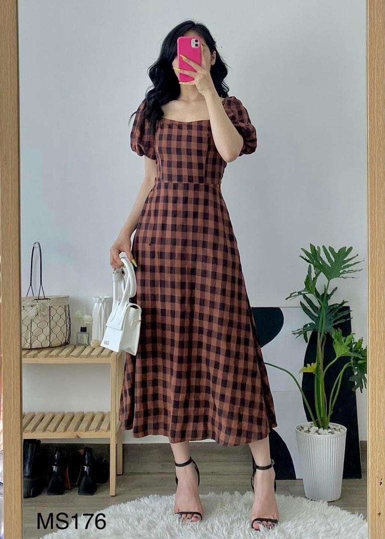 Checkered Dress Maxi in Brick main image 0