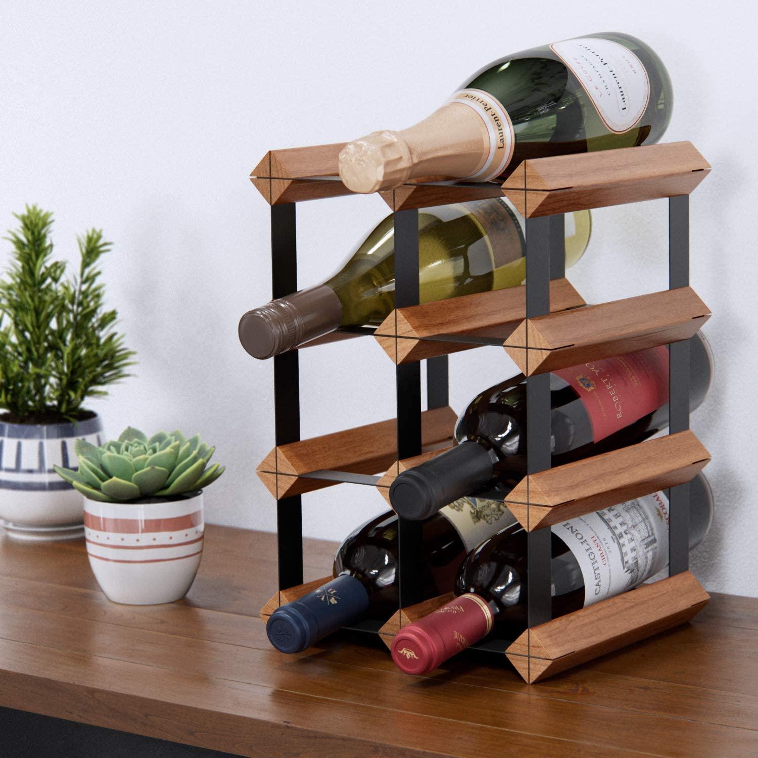 Countertop Wine Rack 6 Bottle Wine Holder w/ 2 Extra Slots No