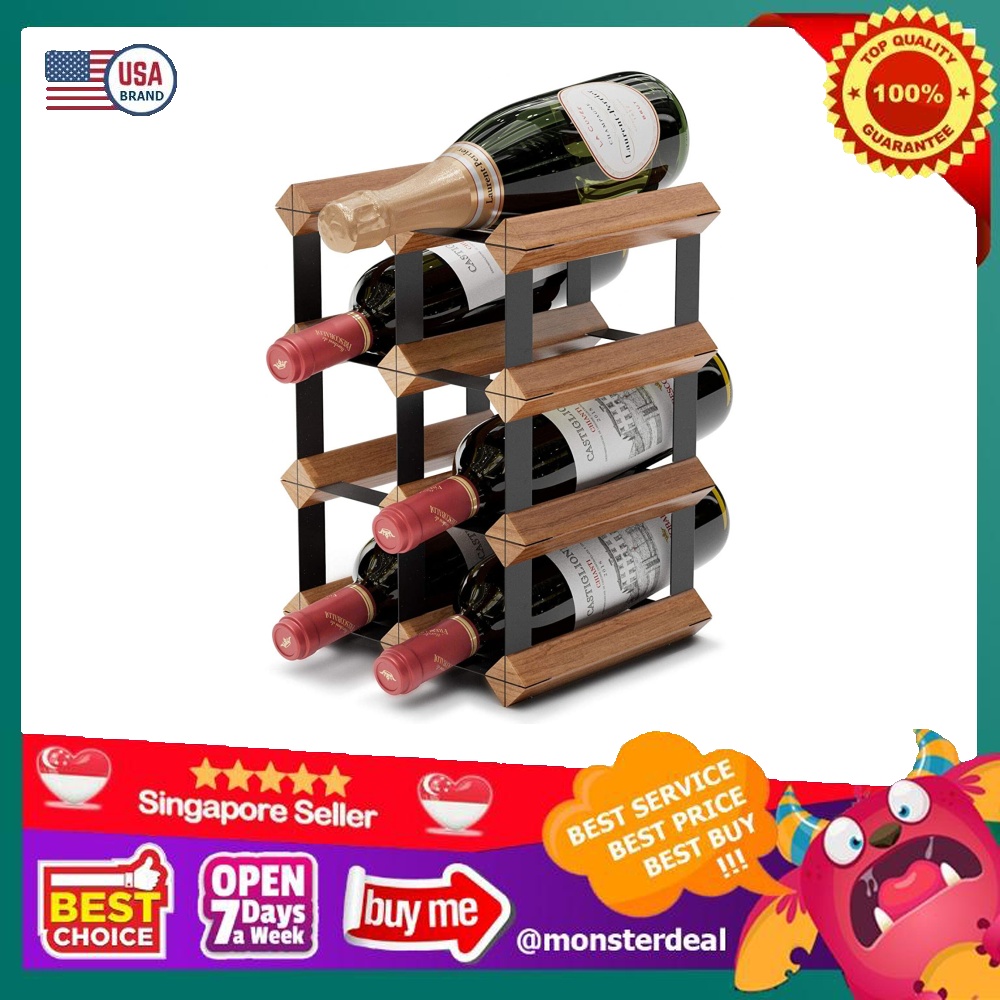 Countertop Wine Rack 6 Bottle Wine Holder w/ 2 Extra Slots No