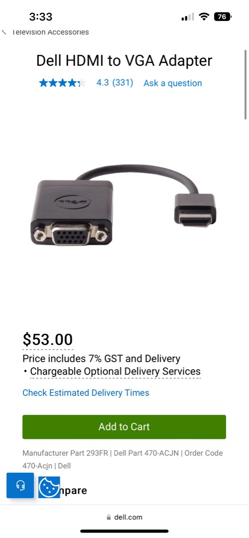 Dell HDMI to VGA Adapter Original, Computers & Tech, Parts
