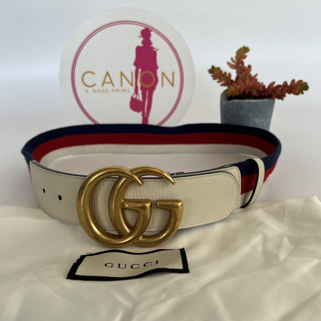 Gucci White Sylvie Web Belt Size 75 Women s Fashion Watches Accessories Belts on Carousell
