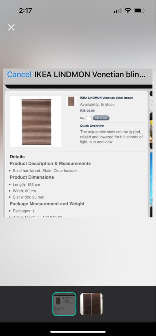 Ikea Lindmon Blinds, Furniture & Home Living, Home Decor