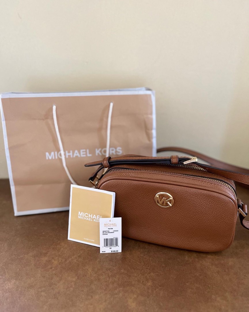 Michael Kors Fulton Double Zip Crossbody in Luggage, Luxury, Bags