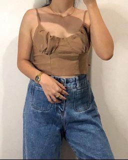 Mocha Brown Bustier Crop Top (Backless)
