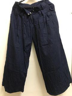 Navy Blue Wide Leg Cotton Palazo Culottes Pants