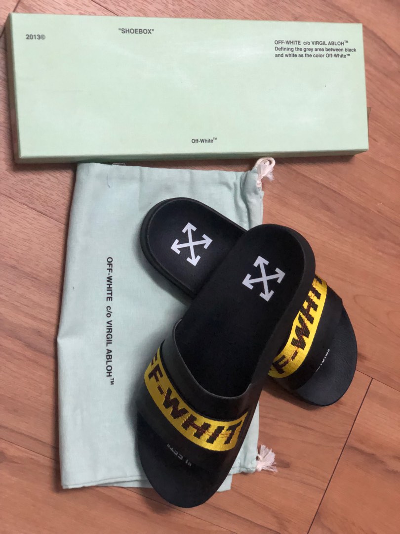 OFF WHITE INDUSTRIAL TAPE SLIDES, Men's Fashion, Footwear, Flipflops and  Slides on Carousell
