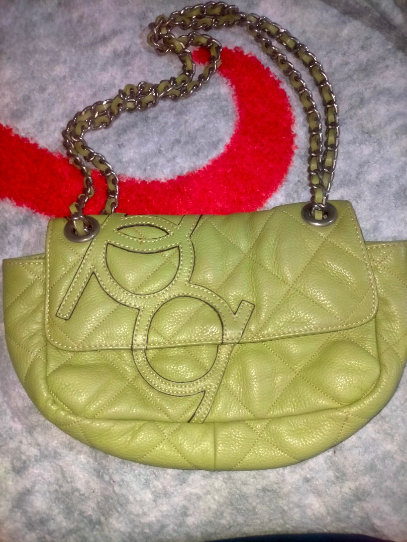 Authentic Purificacion Garcia Genuine Leather Chain Sling Bag, Luxury
