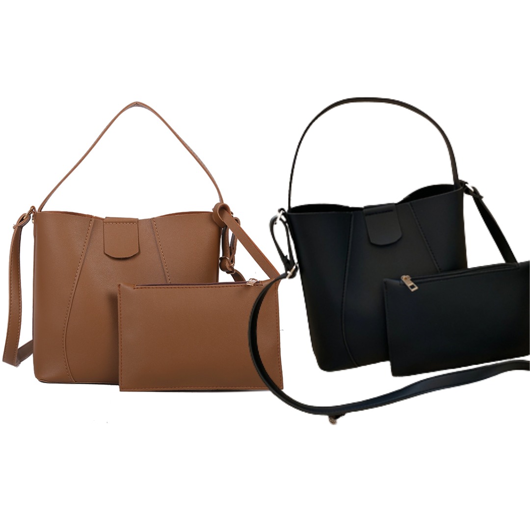 PU leather cross body sling bag black/brown, Women's Fashion, Bags