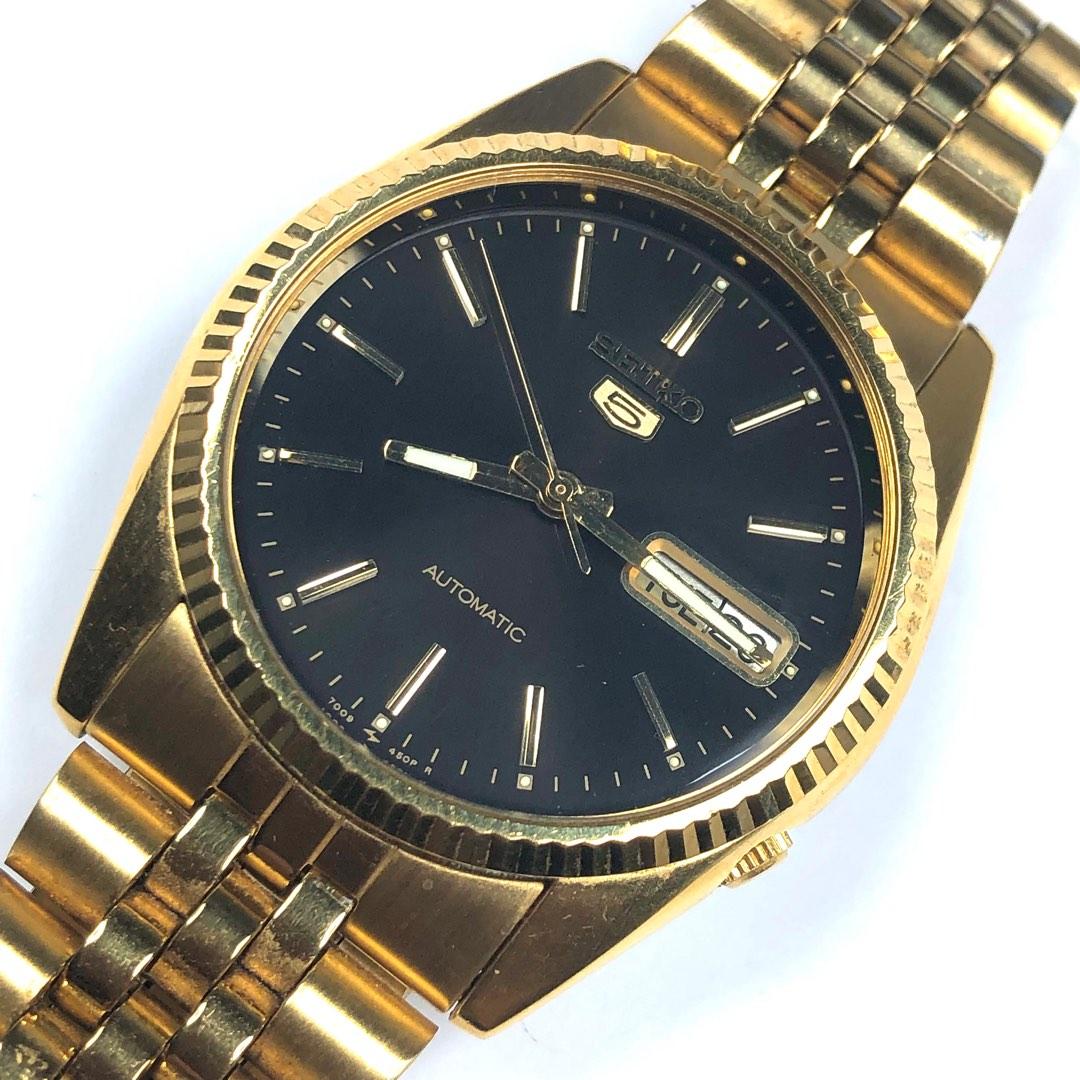 Seiko 5 Automatic Day Date Gold Tone Black Dial Watch Rolex Oyster  Perpetual Homage, Men's Fashion, Watches & Accessories, Watches on Carousell