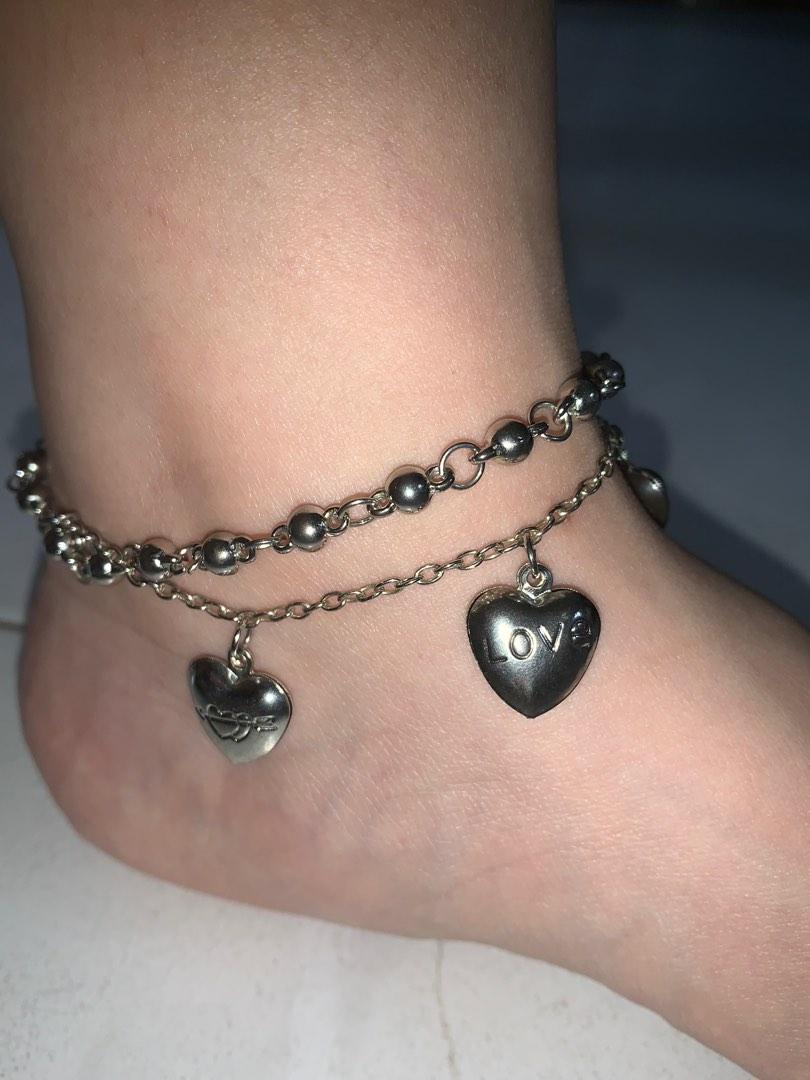 Silver anklet with heart shaped charms. Women s Fashion Jewelry